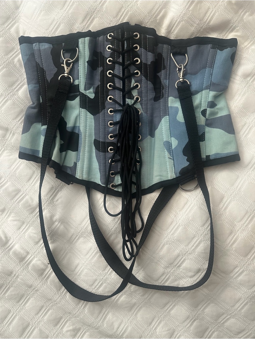 Ritual Designs Corsets Blue Camo Cybergoth Bondage Straps Waist Cincher sz 26 - Picture 5 of 12